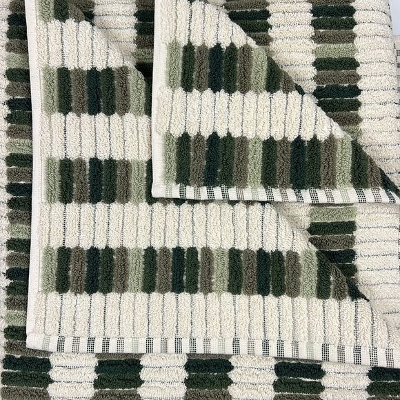Brooks Brothers Turkish Bath Towel Set Green Tan Striped Cotton Luxury 2 Pc NEW - Picture 4 of 6